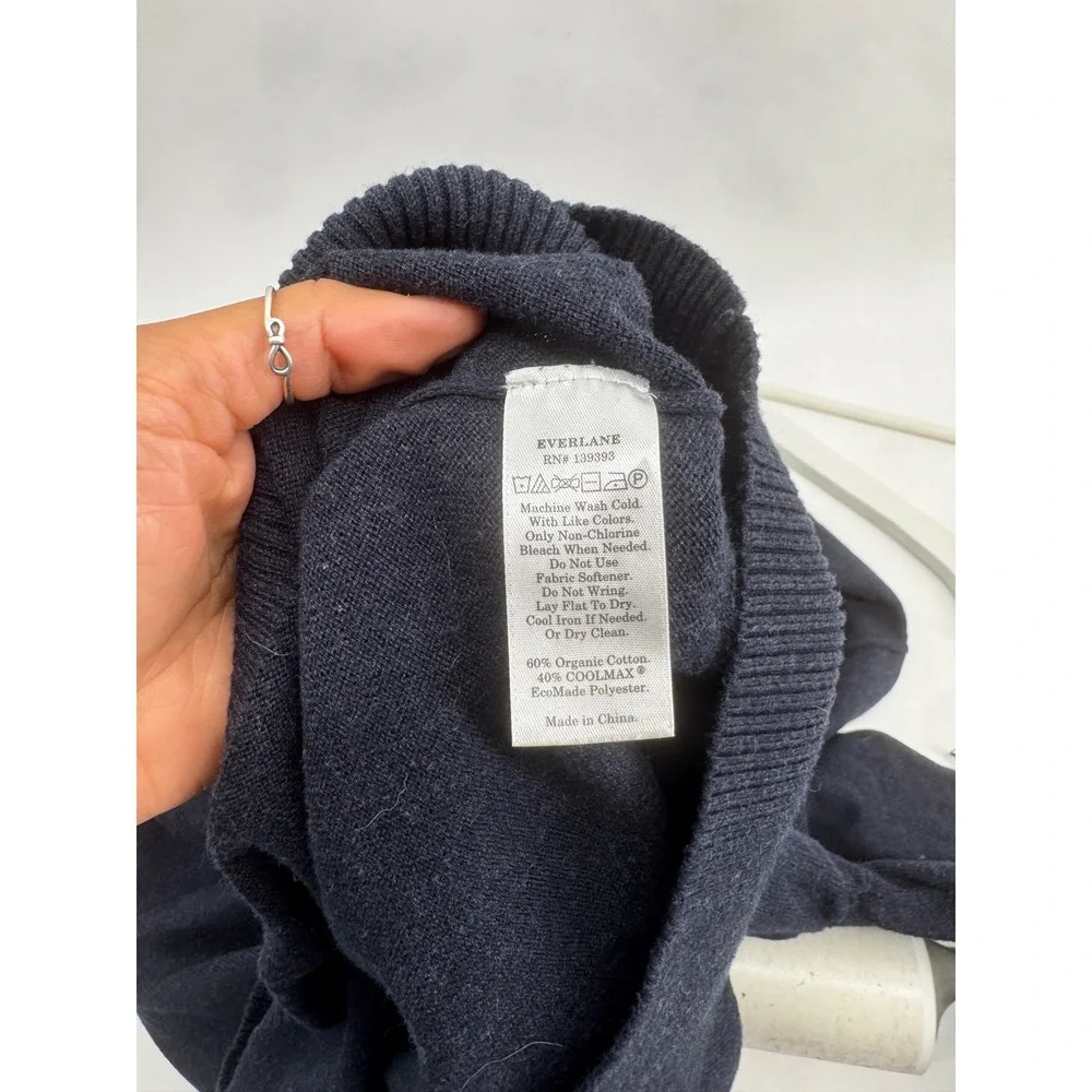 Everlane Mens Navy Blue Organic Cotton Coolmax Crewneck Sweater Size L Large